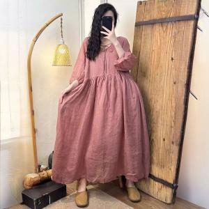 Puff Sleeve High Waist Loose Ramie Beach Dress