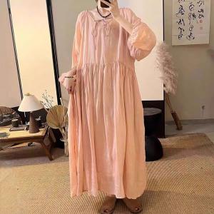 Puff Sleeve High Waist Loose Ramie Beach Dress