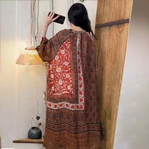 Boho Printed Organic Ramie Loose Spring Dress