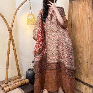 Boho Printed Organic Ramie Loose Spring Dress