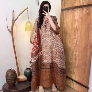 Boho Printed Organic Ramie Loose Spring Dress