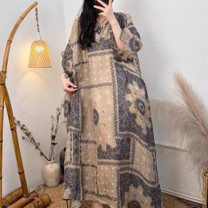 Boho Printed Organic Ramie Loose Spring Dress