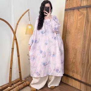 Marbella Style Printed Ramie Loose Tunic Dress