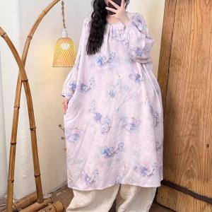 Marbella Style Printed Ramie Loose Tunic Dress