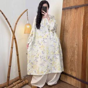 Marbella Style Printed Ramie Loose Tunic Dress