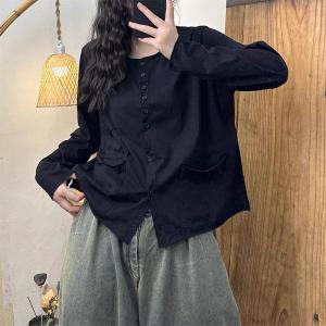 Front Pockets Long Sleeves Cotton T-shirt