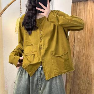 Front Pockets Long Sleeves Cotton T-shirt