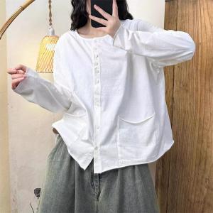 Front Pockets Long Sleeves Cotton T-shirt