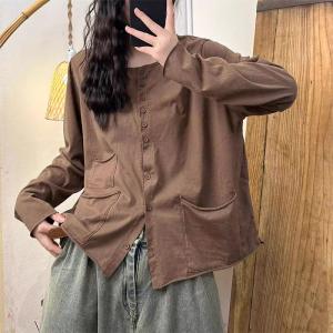 Front Pockets Long Sleeves Cotton T-shirt