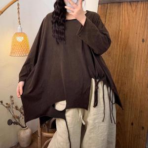 Solid Colors Cotton Oversized Fringed T-shirt