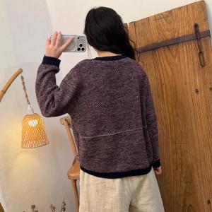 Contrast-Colored Pockets Woolen Knit Sweater