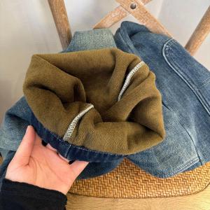 Elastic Waist Wide Leg Stone Wash Fleeced Jeans