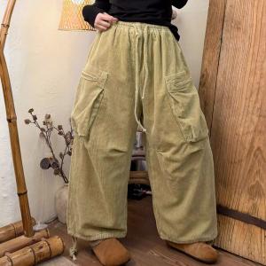 Front Pockets Wide Leg Corduroy Pants