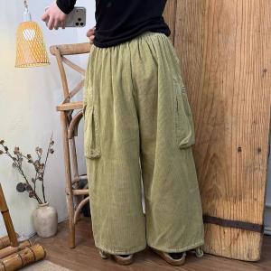 Front Pockets Wide Leg Corduroy Pants