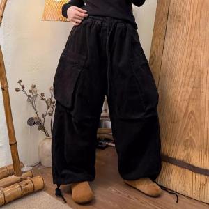 Front Pockets Wide Leg Corduroy Pants