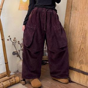 Front Pockets Wide Leg Corduroy Pants