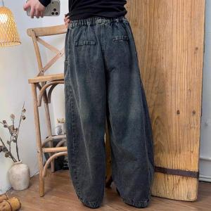 Yellow Striped Baggy Barrel Jeans for Women