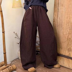 Cozy Casual Organic Linen Long Barrel Pants