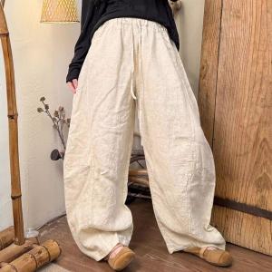 Cozy Casual Organic Linen Long Barrel Pants
