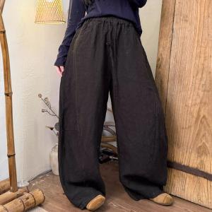 Cozy Casual Organic Linen Long Barrel Pants