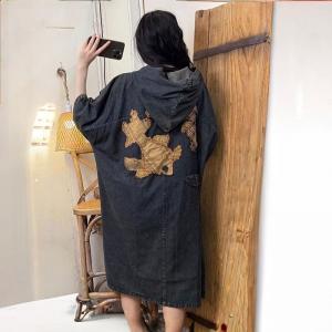 Lovely Patchwork Large Denim Hooded Dress