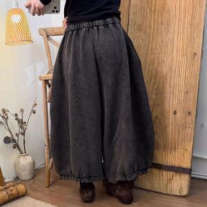 Drawstring Waist Cotton Balloon Wide Leg Pants