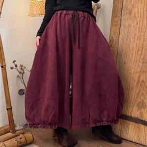 Drawstring Waist Cotton Balloon Wide Leg Pants