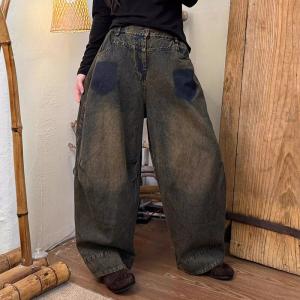 Blue Pockets Black Vintage Wash Barrel Jeans