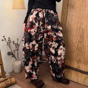 Cotton Flowers Patterned Loose Pants for Women