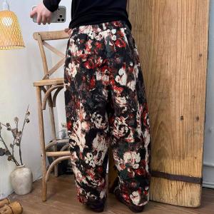 Cotton Flowers Patterned Loose Pants for Women