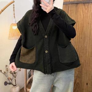 Front Pockets V-Neck Oversized Waistcoat