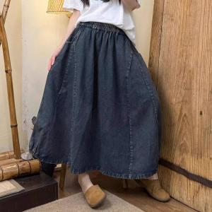 Casual Elastic Waist Maxi Jean Skirt