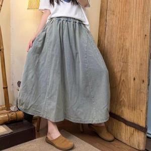Casual Elastic Waist Maxi Jean Skirt