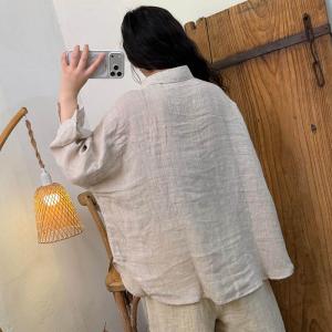 Colorful Buttons Long Sleeves Linen Blouse
