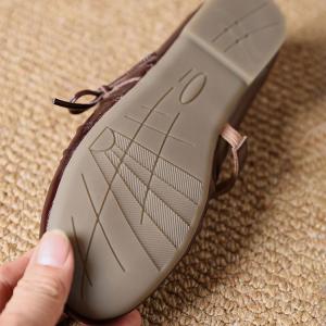 Beads Straps Cowhide Leather Mary Jane Flats