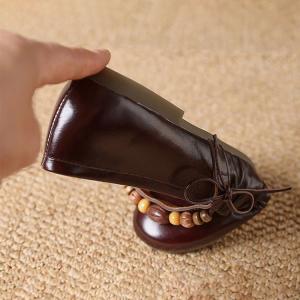Beads Straps Cowhide Leather Mary Jane Flats