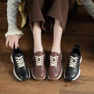 Comfy Leather Letter Platform Sneakers