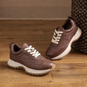 Comfy Leather Letter Platform Sneakers