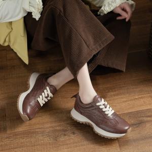 Comfy Leather Letter Platform Sneakers