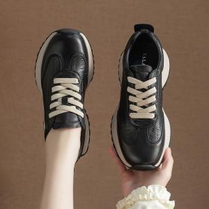 Comfy Leather Letter Platform Sneakers
