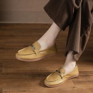 Cowhide Leather Metallic Comfort Work Loafers