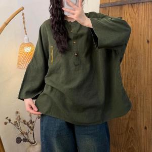 Tassel Pockets Linen Oversized Shirt