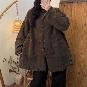 Single-Breasted Long Sleeve Linen Plain Shacket