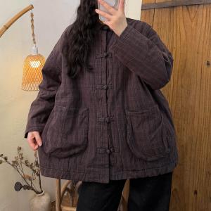 Oriental Frog Buttons Pockets Linen Coat Blouse