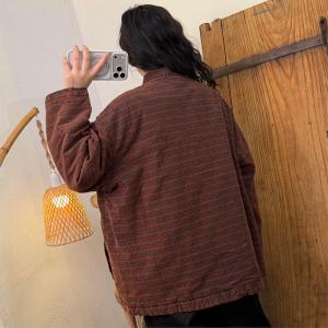 Oriental Frog Buttons Pockets Linen Coat Blouse