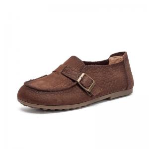 Wide Toe Buckle Cowhide Shallow Mouth Flats
