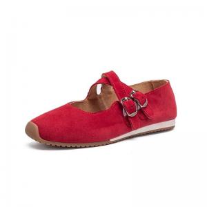 Cross Straps Suede Leather Mary Jane Ballet Flats