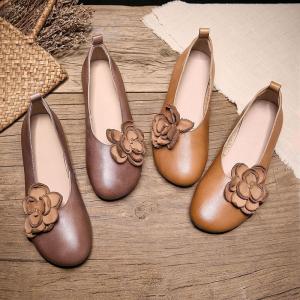 Stereo Flowers Round Toe Slip-On Ballet Flats