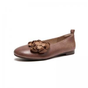 Stereo Flowers Round Toe Slip-On Ballet Flats