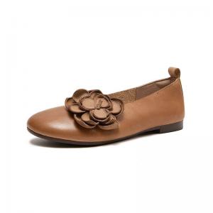 Stereo Flowers Round Toe Slip-On Ballet Flats